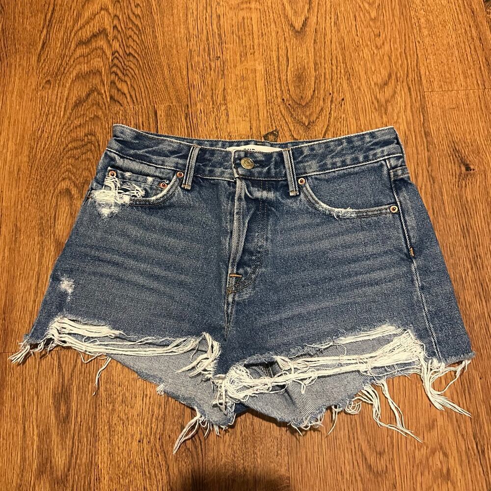 GRLFRND Blue The Helena Distressed Blue Cut Off Denim Jean denim Shorts size 24